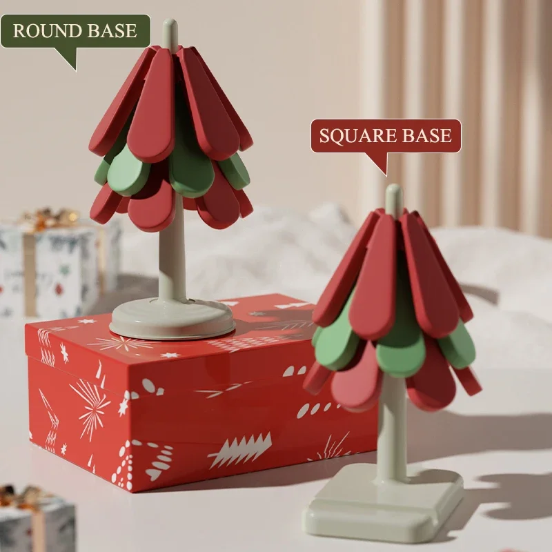 3Pcs/Set Silicone Christmas Tree Coasters Insulation Pad High Temperature Insulated Table Mat Round Square Base Anti-fouling Pad