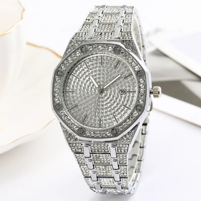 Burst Full Star Steel Belt Diamond Hip Hop Men\'s Watch Octagonal Rhinestones Full of Diamonds British Watch for Unisex