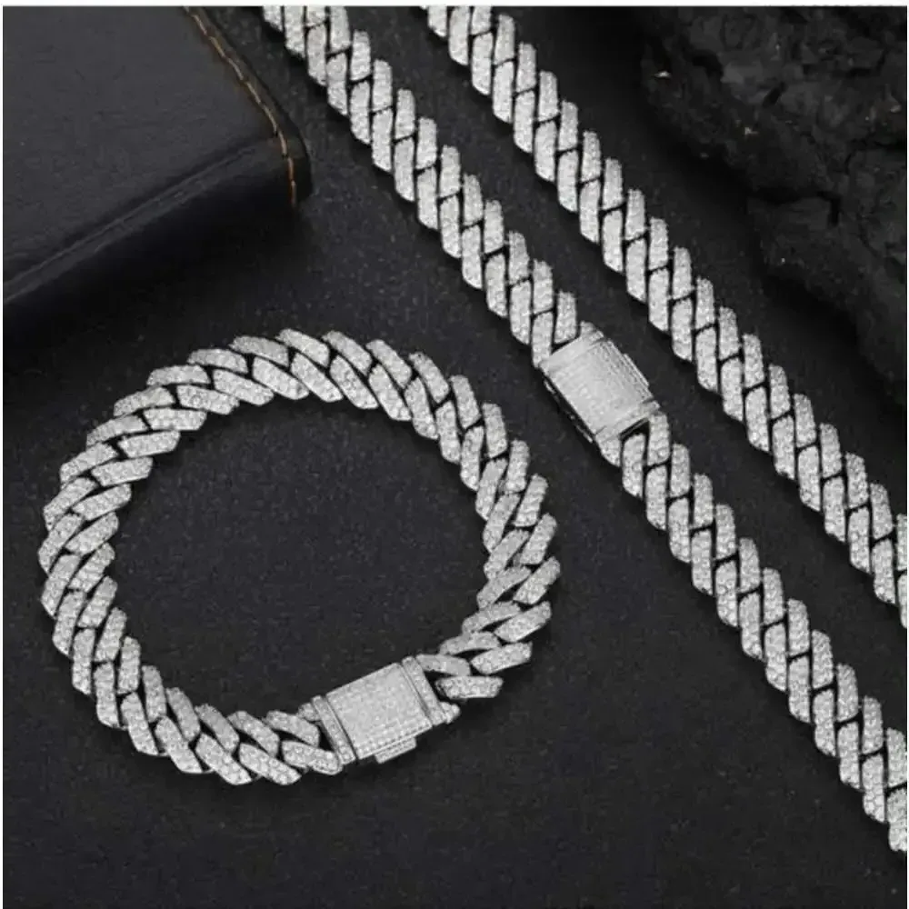 

9mm 15mm 19mm Oem 925 Silver Iced Out Cuban Bracelet Wholesale Polish Symmetry 10/14k Gold Vvs Moissanite Mens Miami Cuban Chain