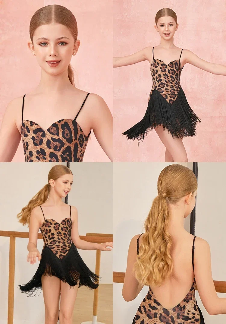 Robe de danse latine pour filles, Costume de compétition latine pour enfants, robe à franges, Cha Cha Rumba Samba, vêtements d'entraînement, 2025