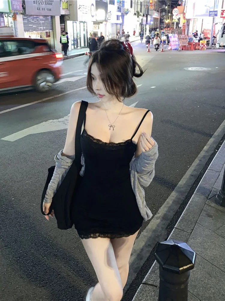 Abito con camicette patchwork in pizzo sexy Abito da donna elegante dolce moda Mini abito moda coreana Slim Harajuku Abiti avvolgenti per tutti i fiammiferi