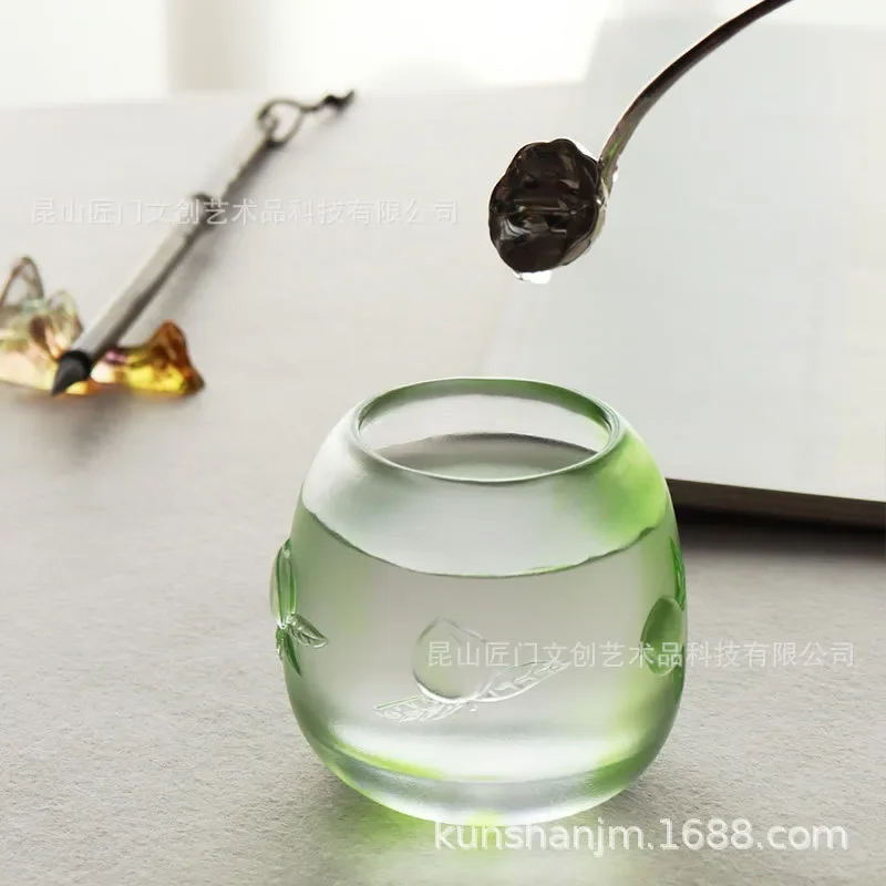 Vintage Glass Water Basin Small Capacity Pen Wash Bowl Traditional Inkstone Holder Study Room Desk Ornament Gift for