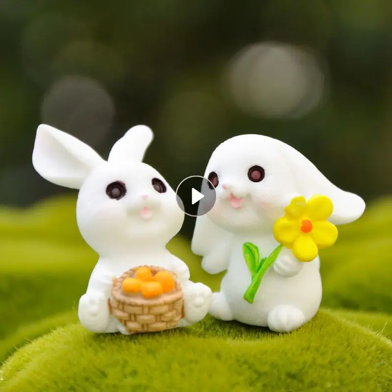 Rabbit Miniature Figurines Cute Mini Creative Tiny Fairy Garden Accessories Rabbit Figurines Doll Products Resin Moss Landscape