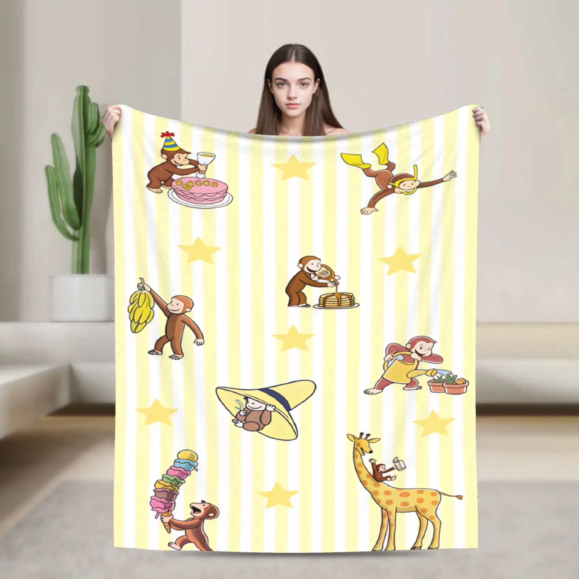 Curious George Party Adventure Throw Blanket Soft Cozy Pattern Blanket  For Home Decor Travel Flannel Bedspread Bed Cover