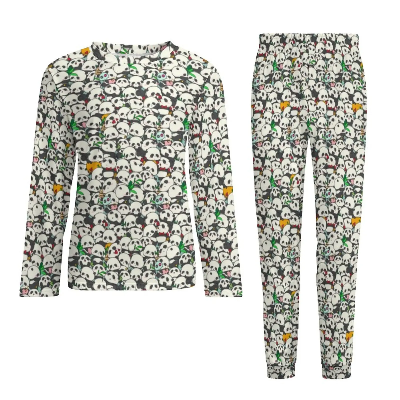 Schattige Panda Pyjama Lente Kawaii Dieren Print Kamer Thuis Pak Mannen Tweedelige Grafische Lange Mouw Zachte Oversized Pyjama Sets