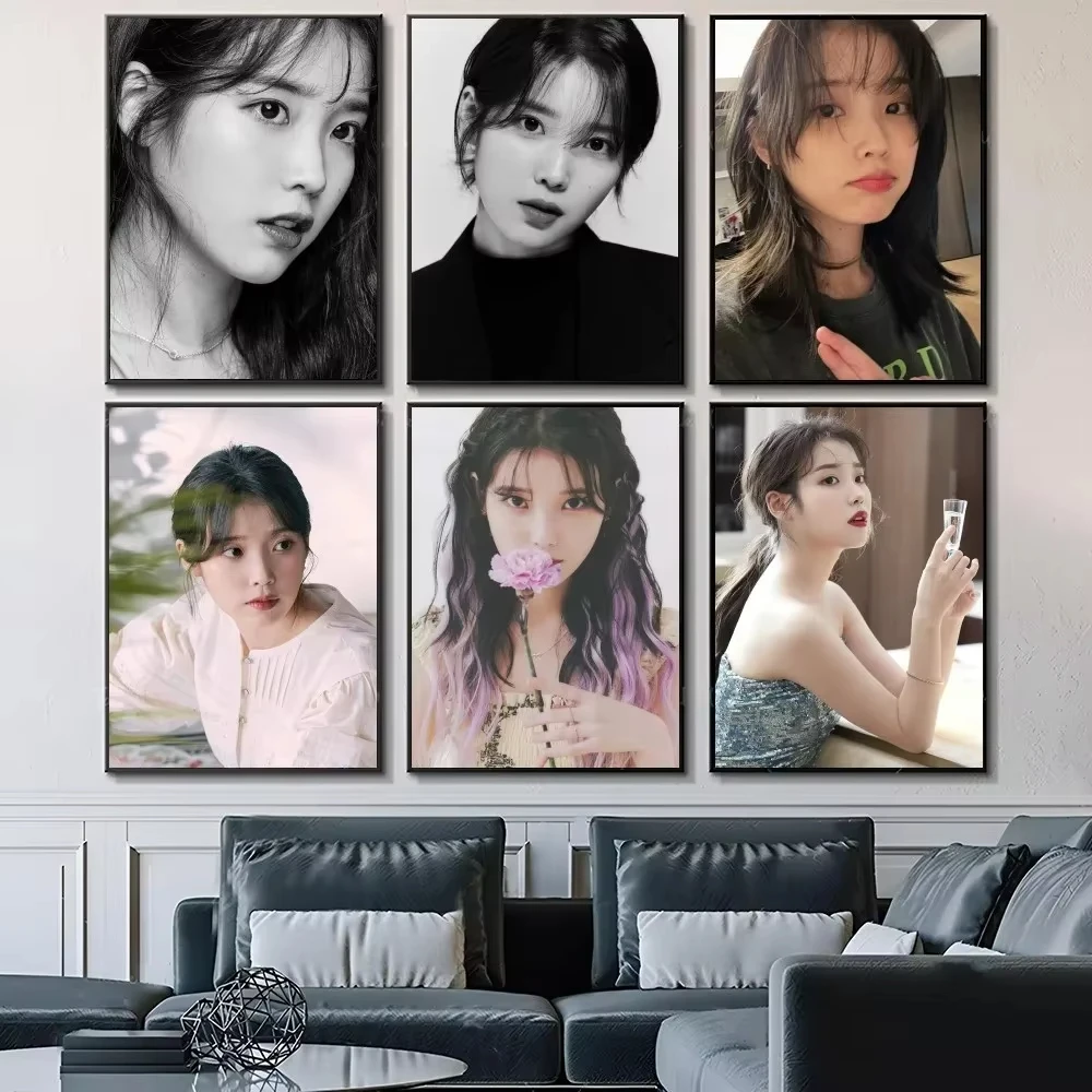 Singer IU Music Photos of People Retro Print Poster Paper Waterproof HD Sticker Bedroom Entrance Home Living Room Wall Decor