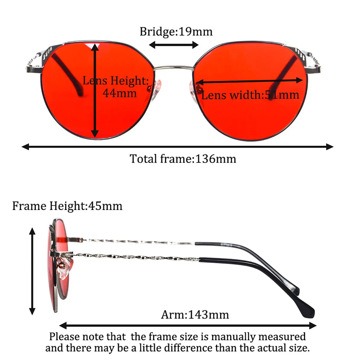 Metal Frame Y2k Glasses Red lenses glasses for better sleep Orange lens blue light computer glasses  men for long time working