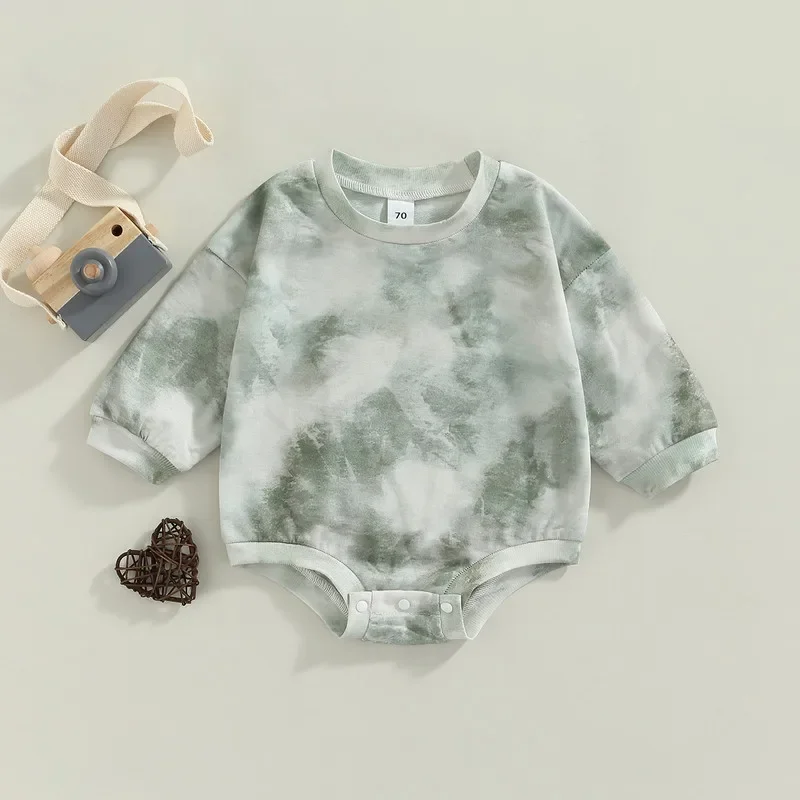 Newborn Baby Girl Boy Bodysuit Autumn Clothes Long Sleeve Tie-Dye Snap Closure Jumpsuit for Kids Baby Items Clothing