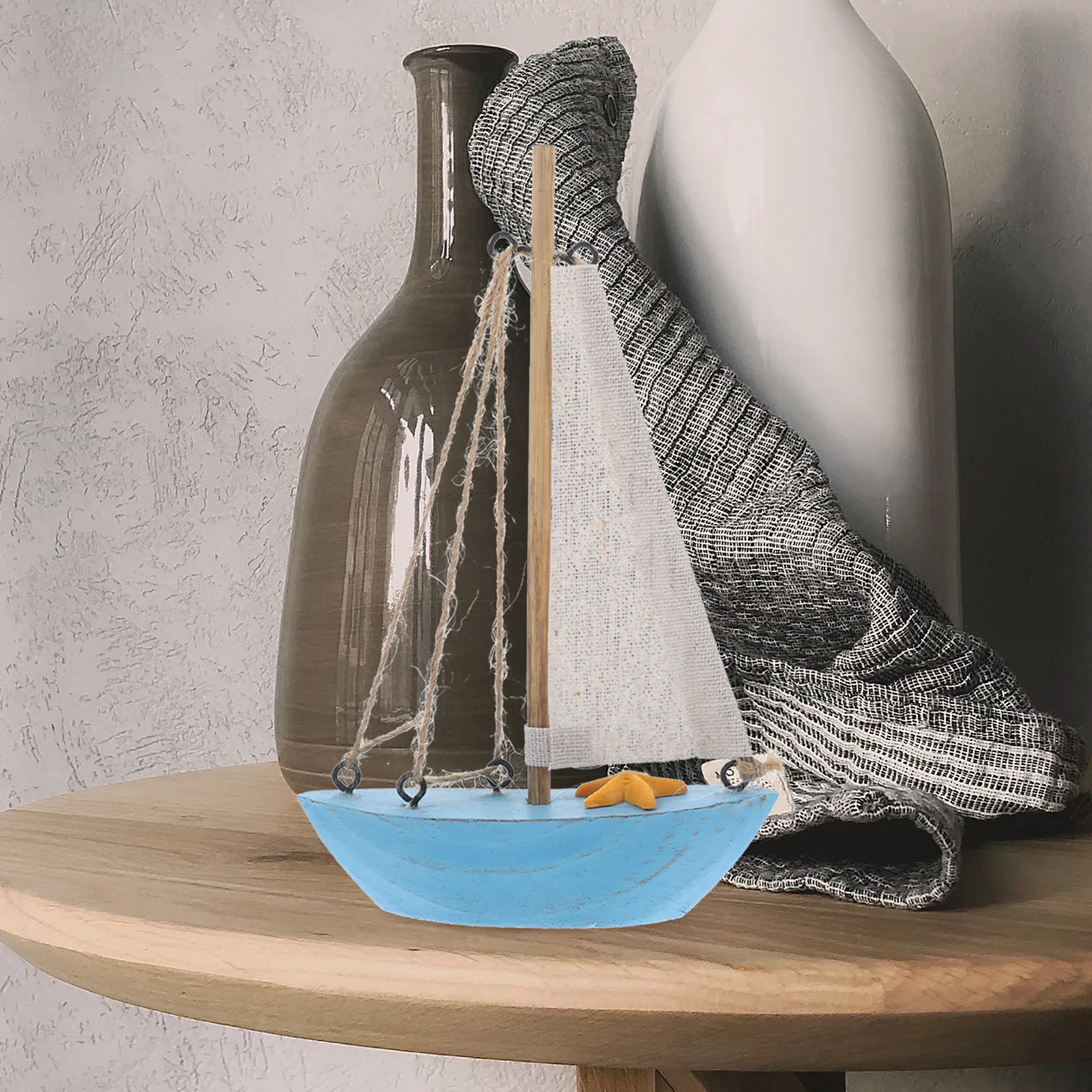 

Wooden Mediterranean Sailboat Ornament Small Stylish Nautical Boat Decor Beach Theme Office Bedroom Table Decoration