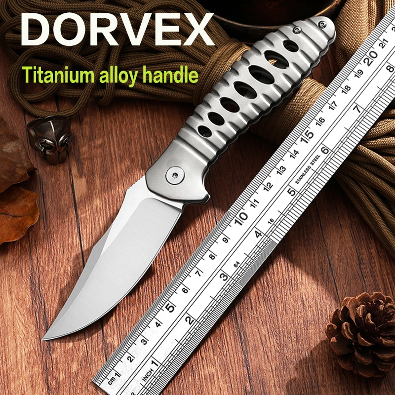 

DORVEX Titanium Alloy folding knife D2 Steel Ceramic Bearing Outdoor Camping Survival Pocket knife fruit knife Unboxing EDC Tool