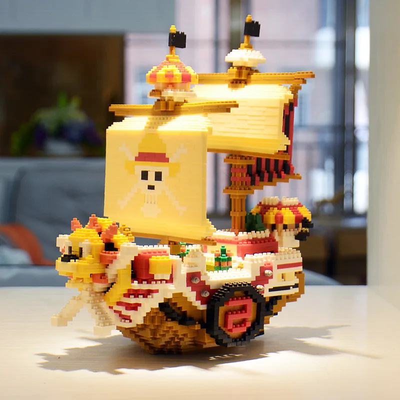 One Piece THOUSAND SUNNY Building Block Diamond Bricks Anime Going Merry Pirate Ship Mini Toy Figure For Children