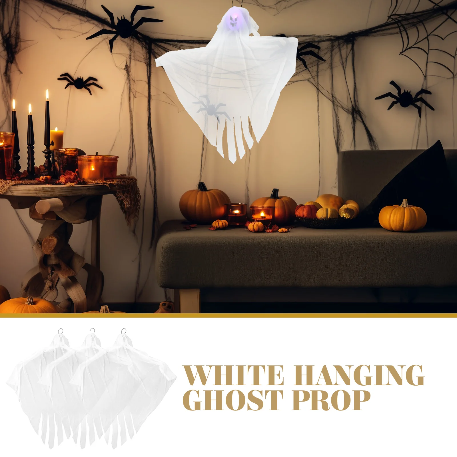 

3 Pcs Ghost LED Decor Knitted Fabric Swirls Scary Halloween Party Decoration Hanging Ghost Outdoor Yard Creepy Prop
