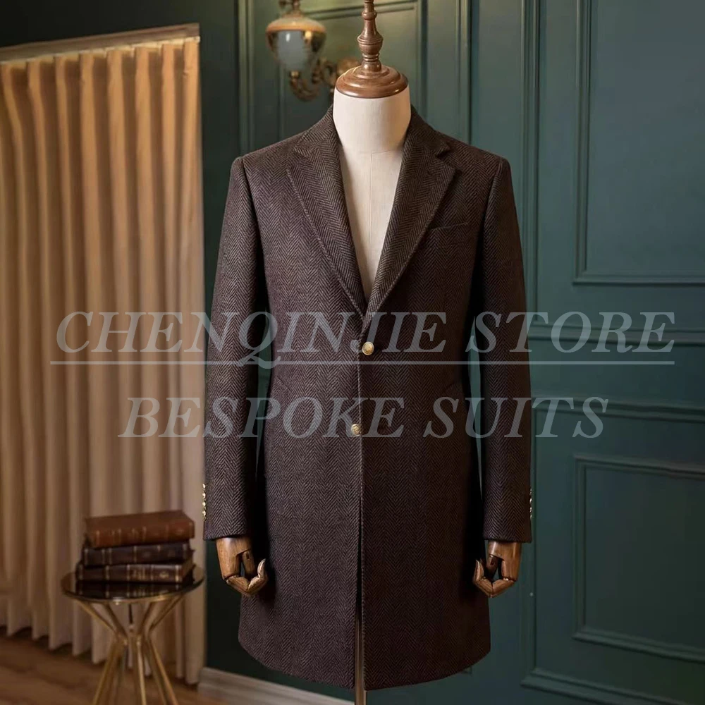 

Elegant Men's Blazer Suits Tweed Single Breasted Notch Lapel Long Coat Fashion 1 Piece Jacket Formal Customzied Clothing Blazer