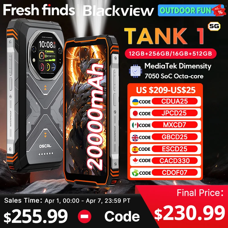 【World premiere】Blackview Oscal TANK 1 Rugged SmartPhone 5G MediaTek Dimensity 7050 6.78