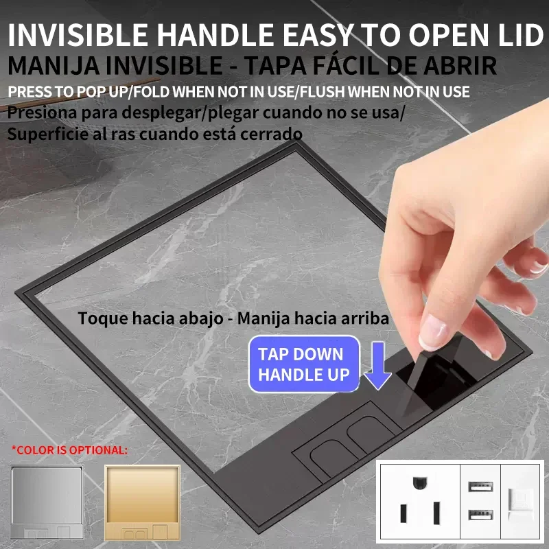 

Hidden Embedded Floor Box Outlet with US Power & USB/HDMI/PC/Type-C Sockets 130mm x 130mm