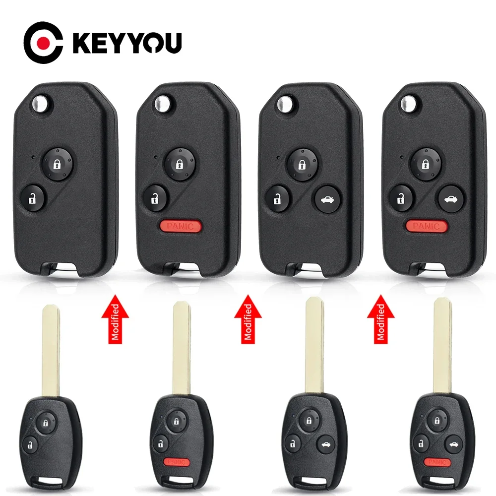 KEYYOU-carcasa para llave de coche, 2/3/4 botones para Honda Accord 2006-2011 CRV 2018 Pilot Fit, control remoto modificado