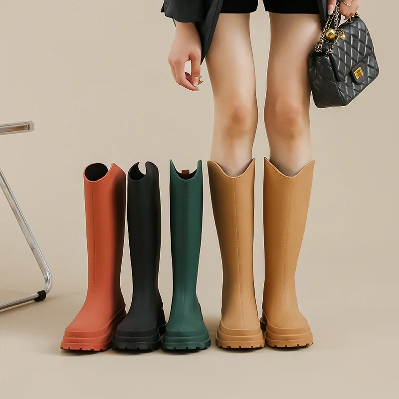 

Women Rainboots Fashion Casual Daily Non-slip Street Work Shoes Increase Platform Boots Outside Waterproof Mid-calf High Boots