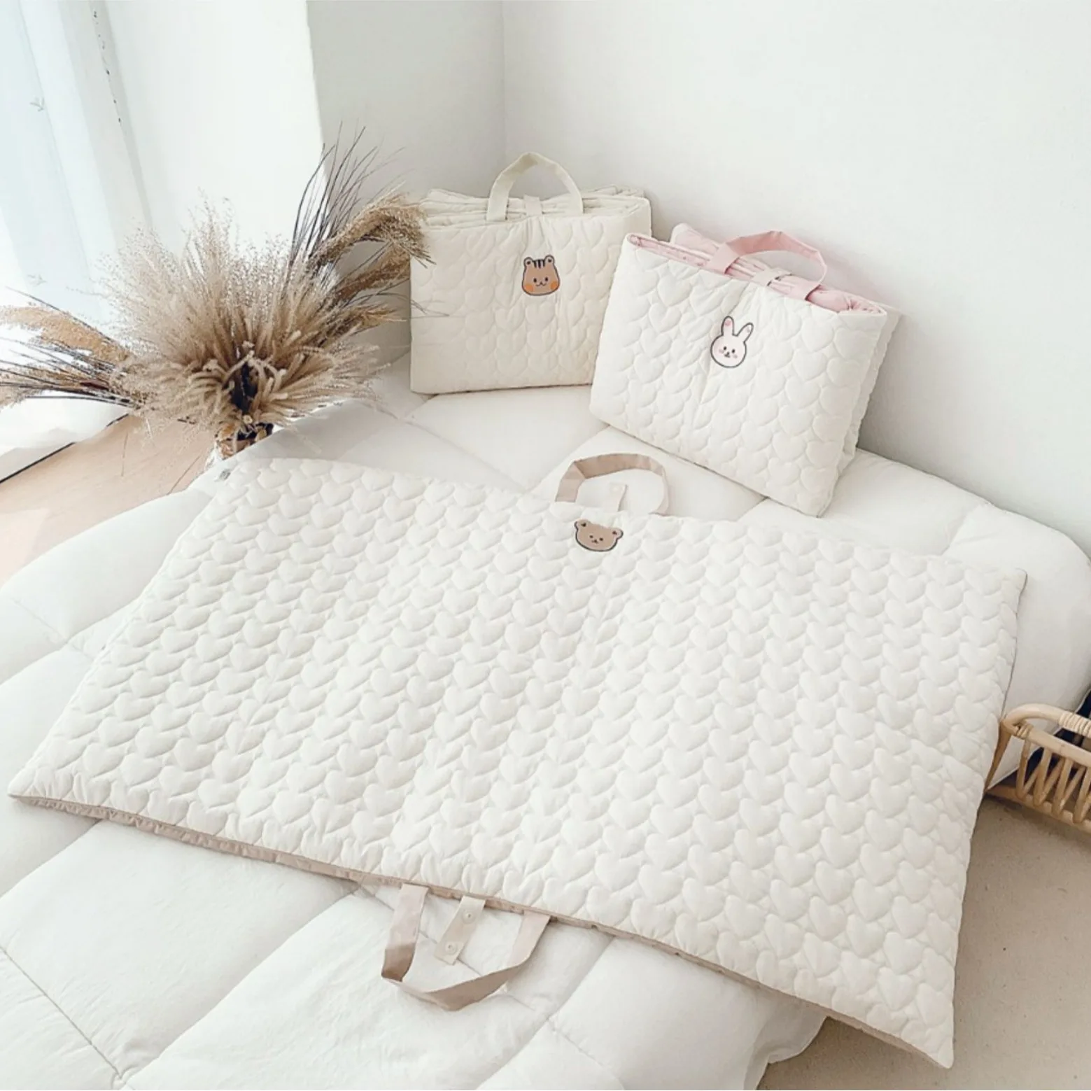 Instagram Newborn Baby Quilted Embroidered Pure Cotton Breathable Lunch Sleep Cushion Foldable Portable Mattress