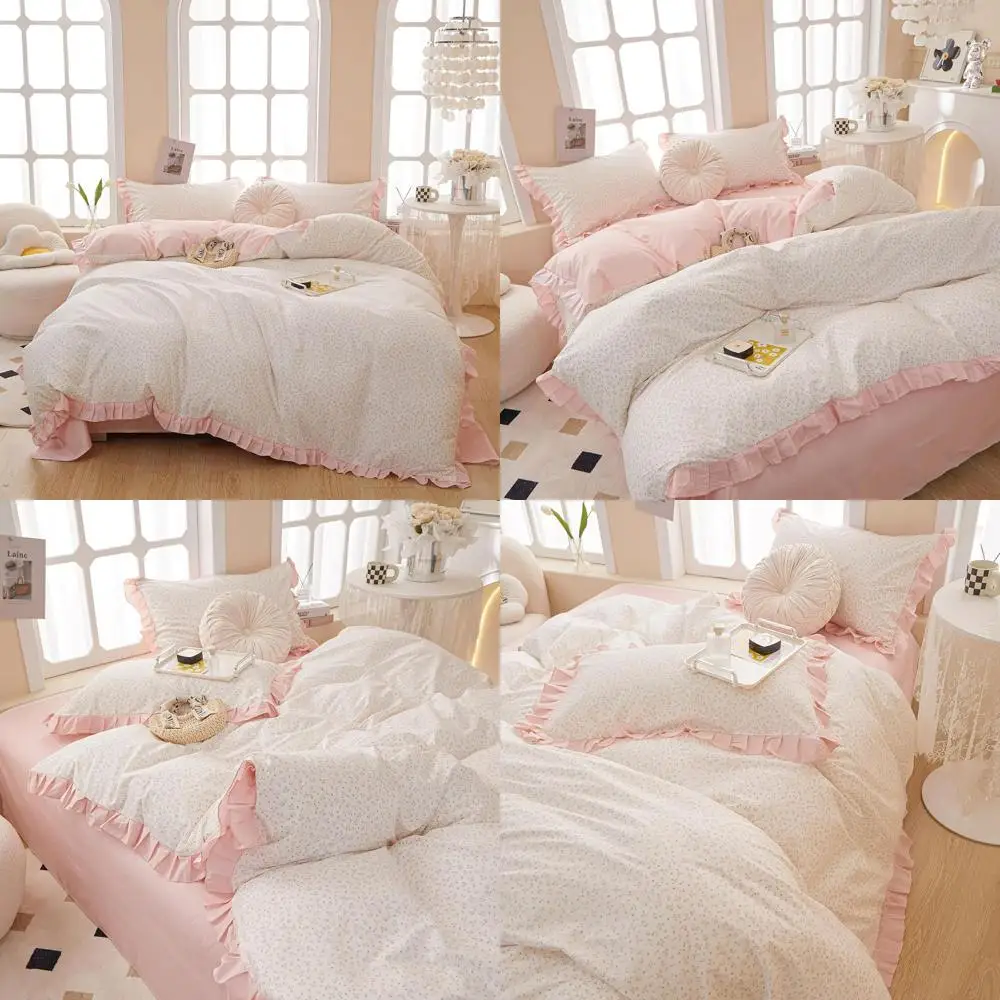 Cotton Floral Duvet Cover Set for Girls - Princess Lace Bedding with Zipper, Vintage Cottagecore Comforter