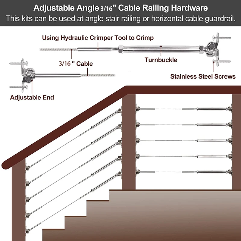 Imagem -05 - Cabo Trilhos Kit 16 Swage Toggle Turnbuckle Ângulo de Ferragem 180 ° Ajustável T316 Aço Inoxidável para Pós Madeira Peças