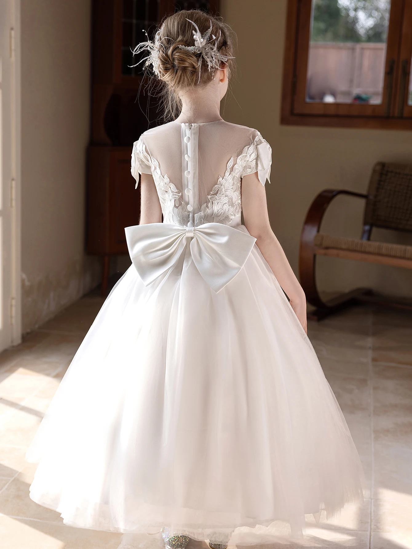 Teenage Girl White Wedding Dress Birthday Party Fluffy Gauze Dress Wedding Dress Big Bow Bridesmaid Dress