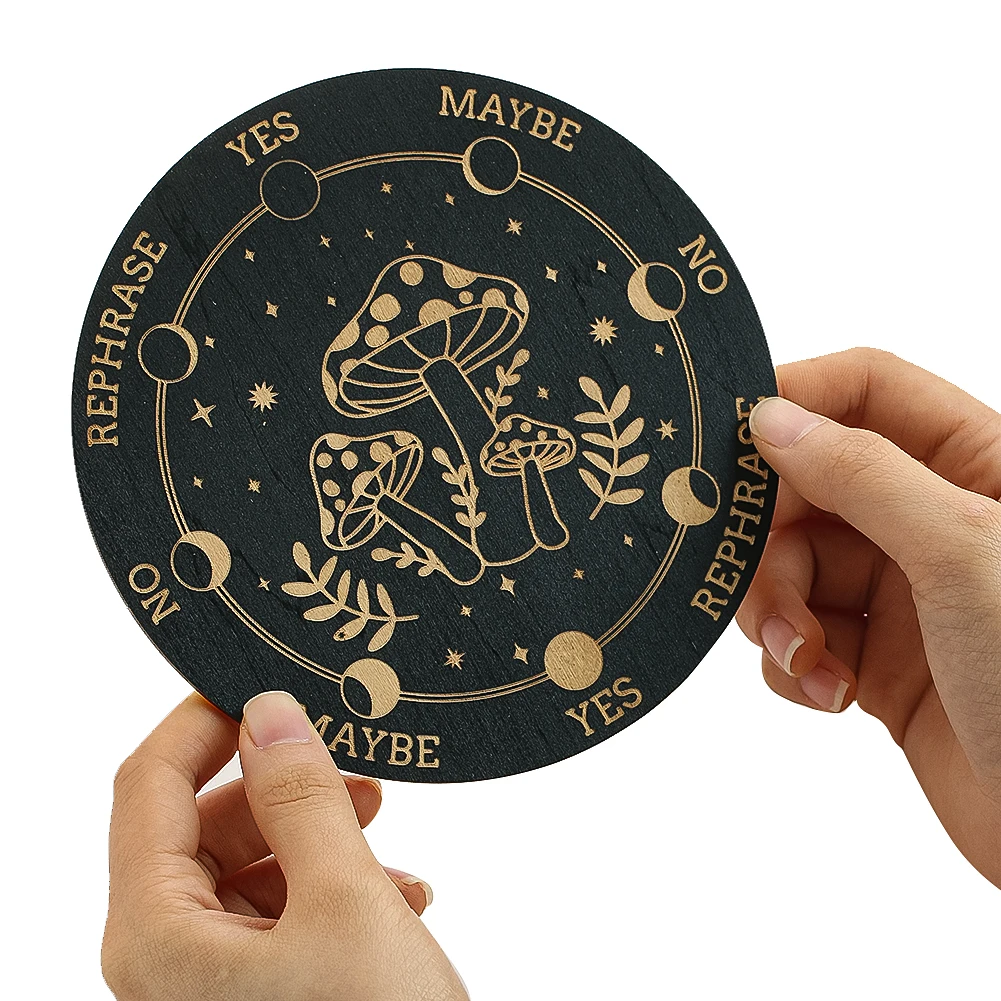 15cm Wooden Divination Tray Cute Mushroom Pattern Crystal Tray Magic Meditation Coasters Metaphysical Message Boards image 5