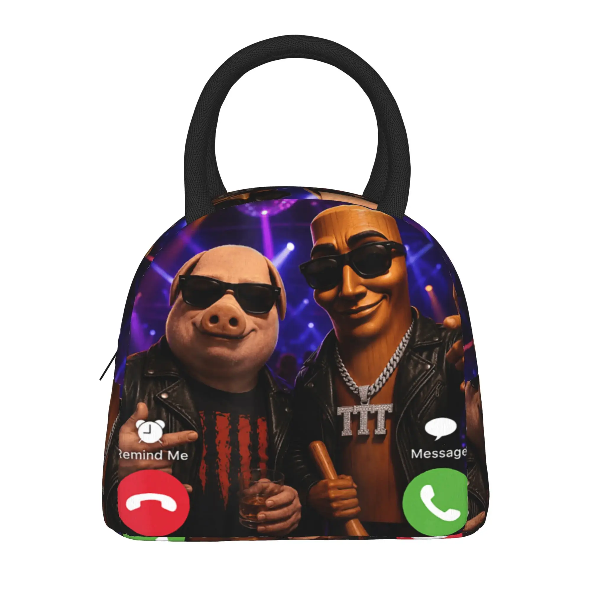 Club Hype Man Night Party Bros John Pork Tung Sahur Brainrot Lunch Bag For Women Print Lunch Box Retro Picnic Cooler Bag