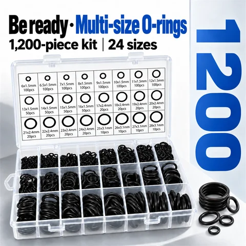 1200pcs/225pcs Silicone O-Ring Set, 18/24 Sizes, Oil and Heat Resistant, Suitable for Cars and Pipelines