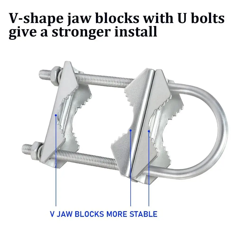 304 Stainless Steel Double Antenna Mast Clamp Adjustable Corrosion Resistant V Jaw Block U-Bolt Fastening Universal