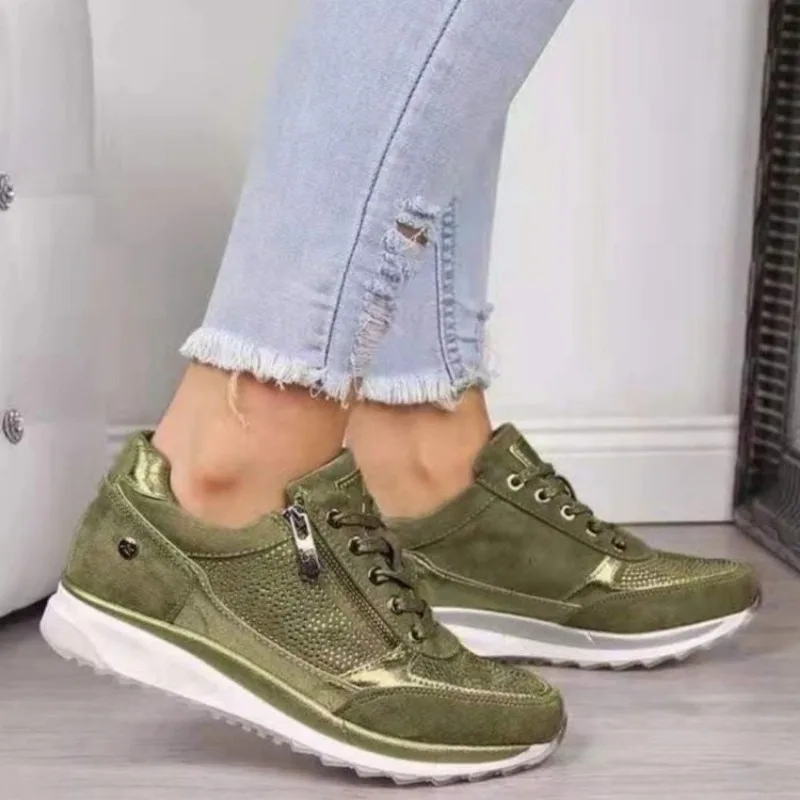 Women Casual Shoes 2024 New Fashion Wedge Flat Shoes Zipper Lace Up Comfortable Ladies Sneakers Female Vulcanized Shoes