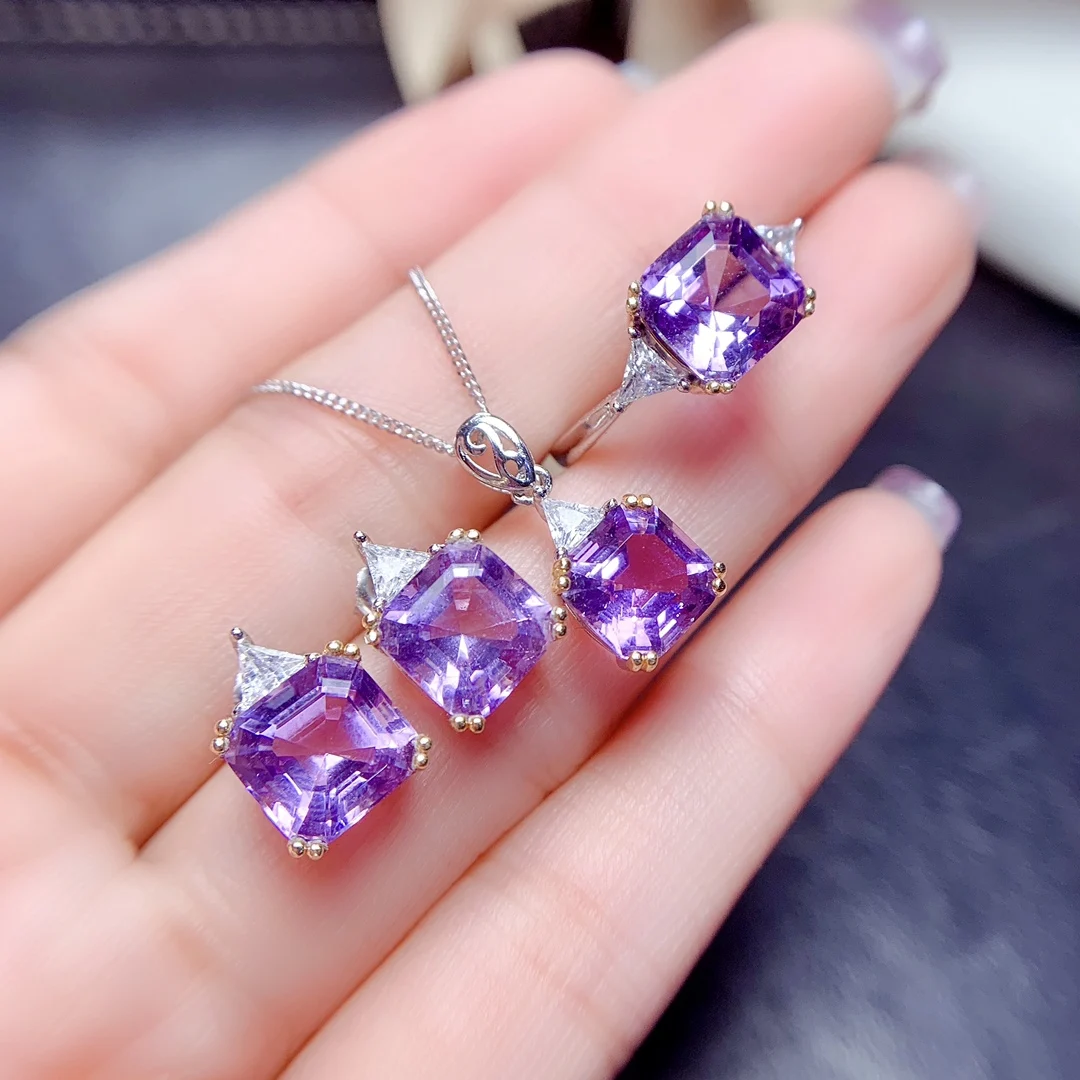 

Sterling Silver 925 Natural Amethyst Jewelry Set Set Free Shipping Women's Jewelry Wholesale Elegant Women's Christmas