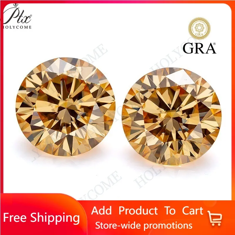 

Ptx Top Champagne Moissanite Stones with Certificate 100% Real Natural Round Cut Diamonds Gemstones Moisanite Wholesale Charms