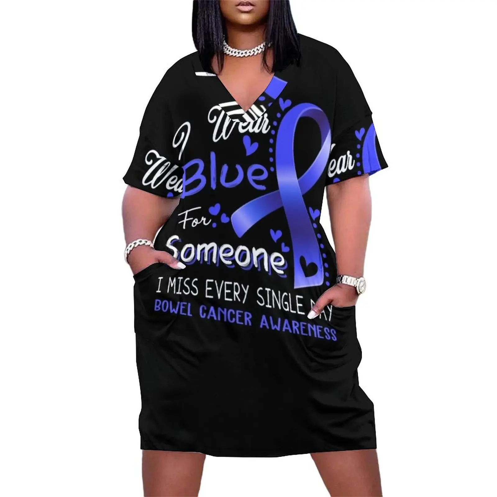 

I Wear Blue For Someone I Miss Every Single Day Bowel Cancer Awareness Loose Pocket Dress women's summer clothing 2025