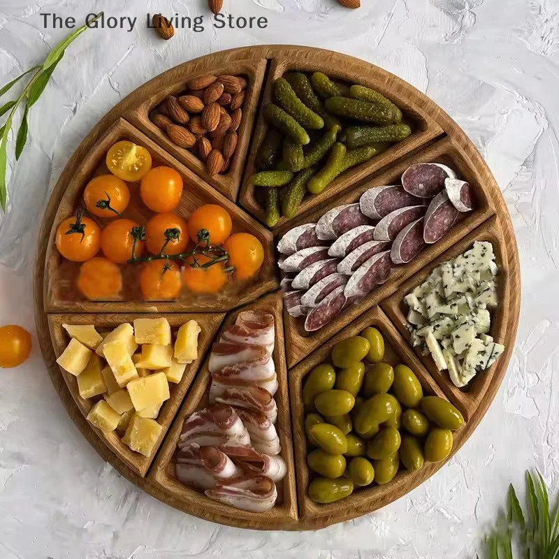 مقسمة الخشب صينية تقديم وجبة خفيفة طبق تقديم الحلوى الفاكهة المقبلات طبق تقديم طبق مستدير للحلوى المكسرات المقبلات
