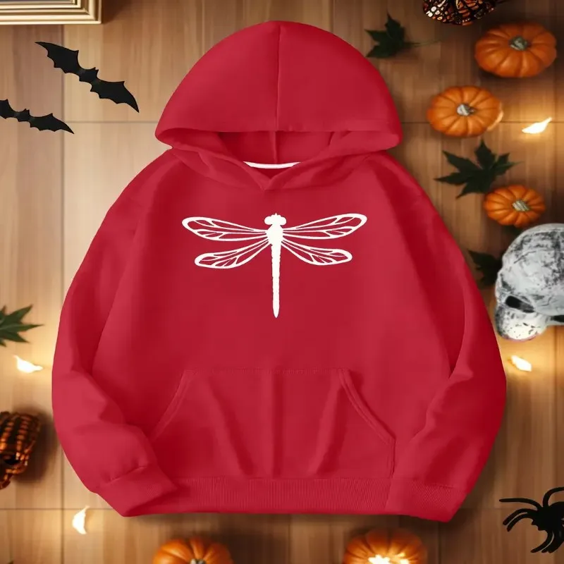 Outono inverno feminino plus size roupas femininas oversize moletom libélula impressão branco design gráfico em torno do pescoço estilo de rua topo