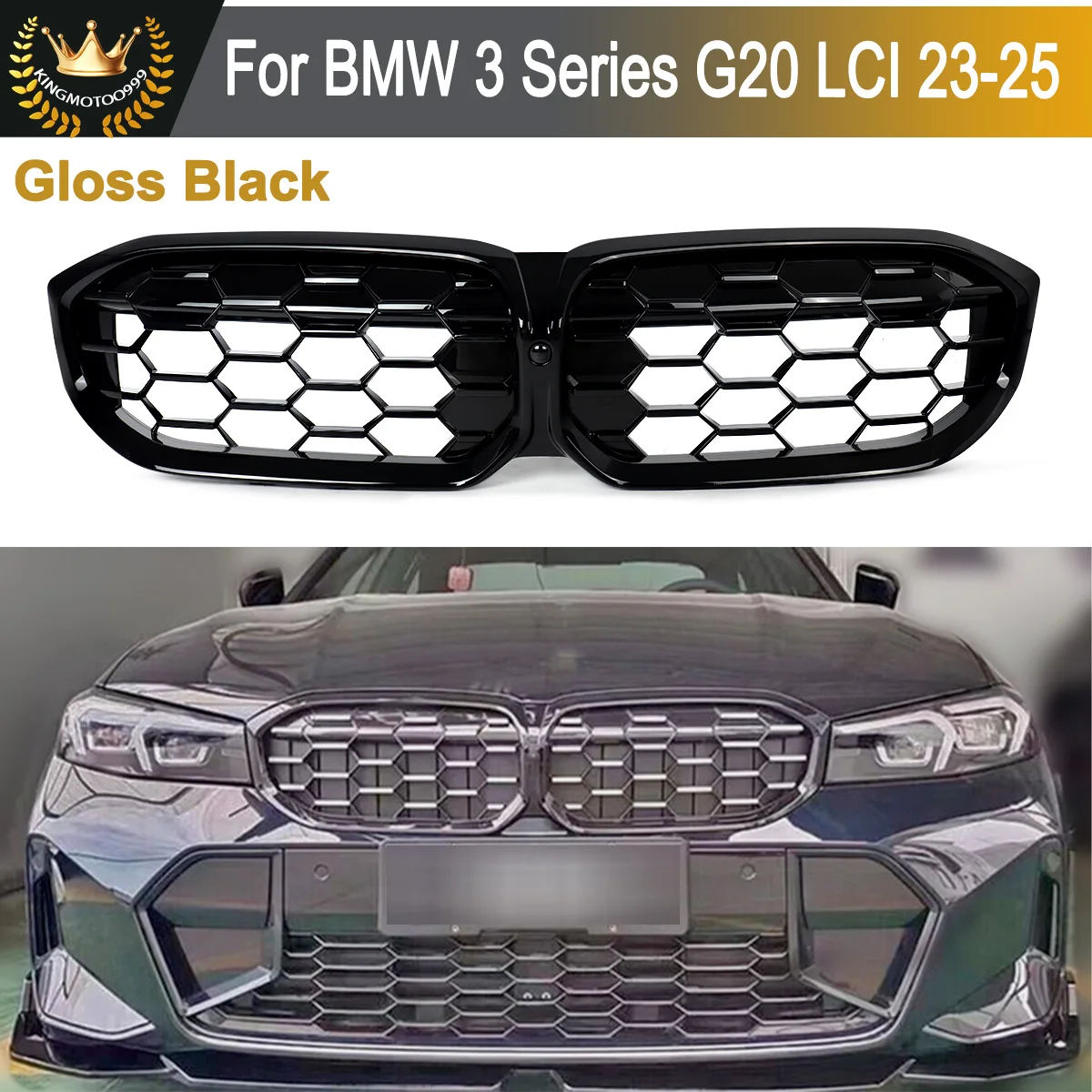 Diamond Style Front Kidney Grille Fit For BMW 3 Series G20 LCI 2023 2023 2024 Black Honeycomb Racing Grills Air Inlet Mesh Grill