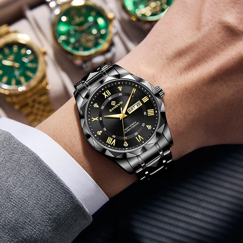 BANGWEI 2026 جديد فاخر ساعات رجالية LIGE موضة عادية كوارتز ساعة اليد 30 متر مقاوم للماء مضيئة الصلب ساعة رجالي Reloj Hombre