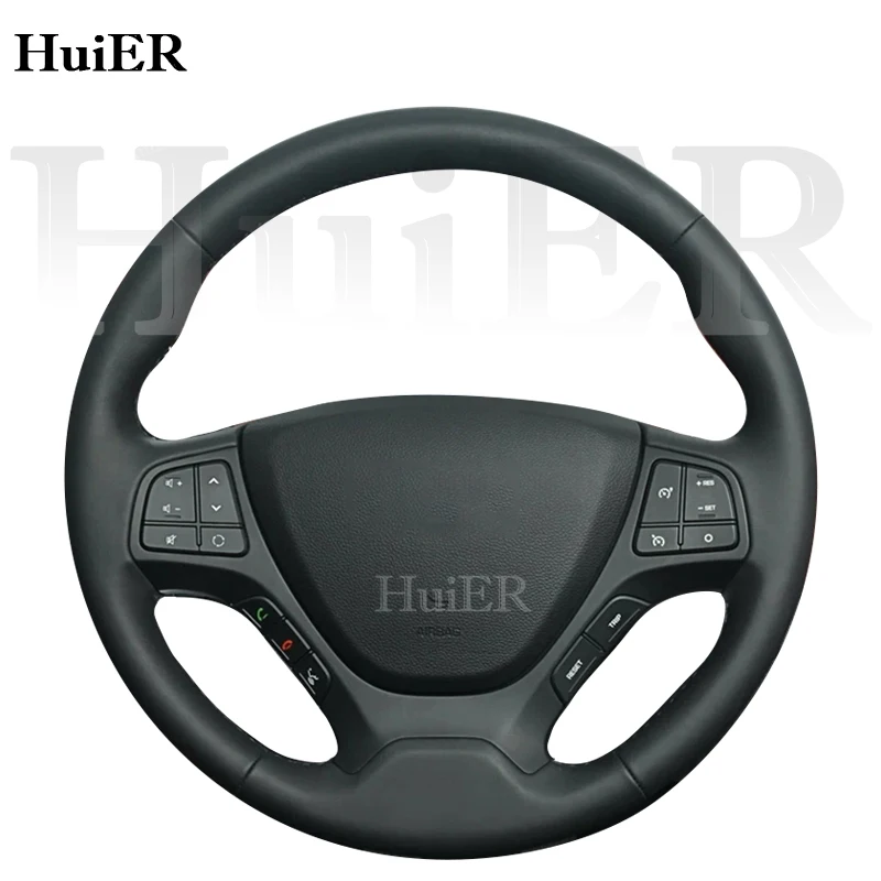 Per Hyundai i10 2013 2014 2015 2016 2017 2018 2019 Nero In Pelle Artificiale Cucito A Mano Coprivolante Dell'automobile Accessori Auto