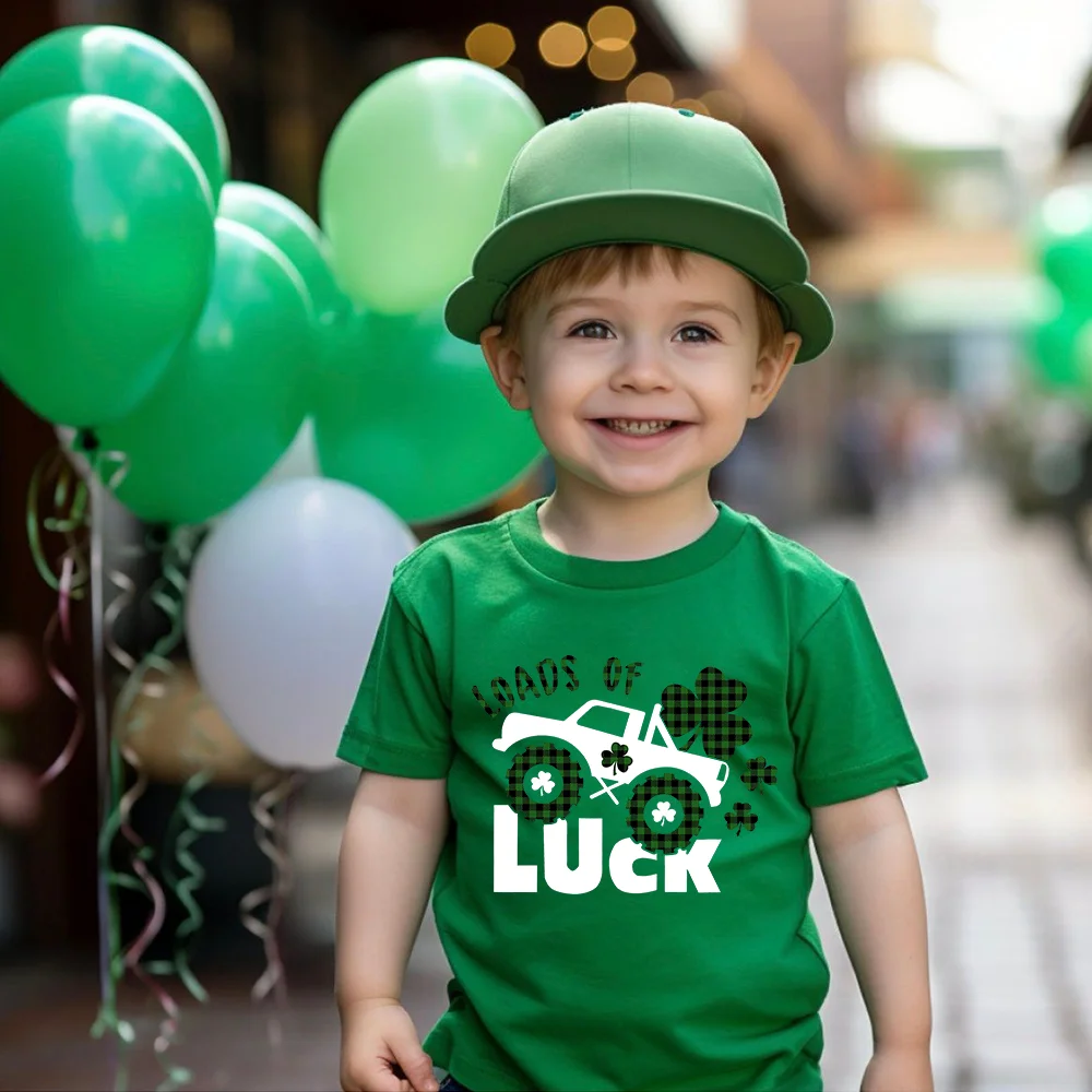 Loads of Truck Luck Printed Children Short Sleeve Tee St. Patrick's Day Shirt Boy Girl Round Neck Tops Clothing