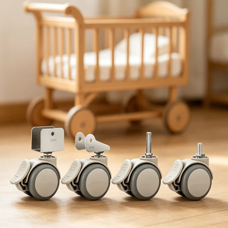 4 Pcs Crib Wheel Universal Silent Pulley Accessories Roller Brake Children's Bed Wear-resistant Load Capacity 60-120KG