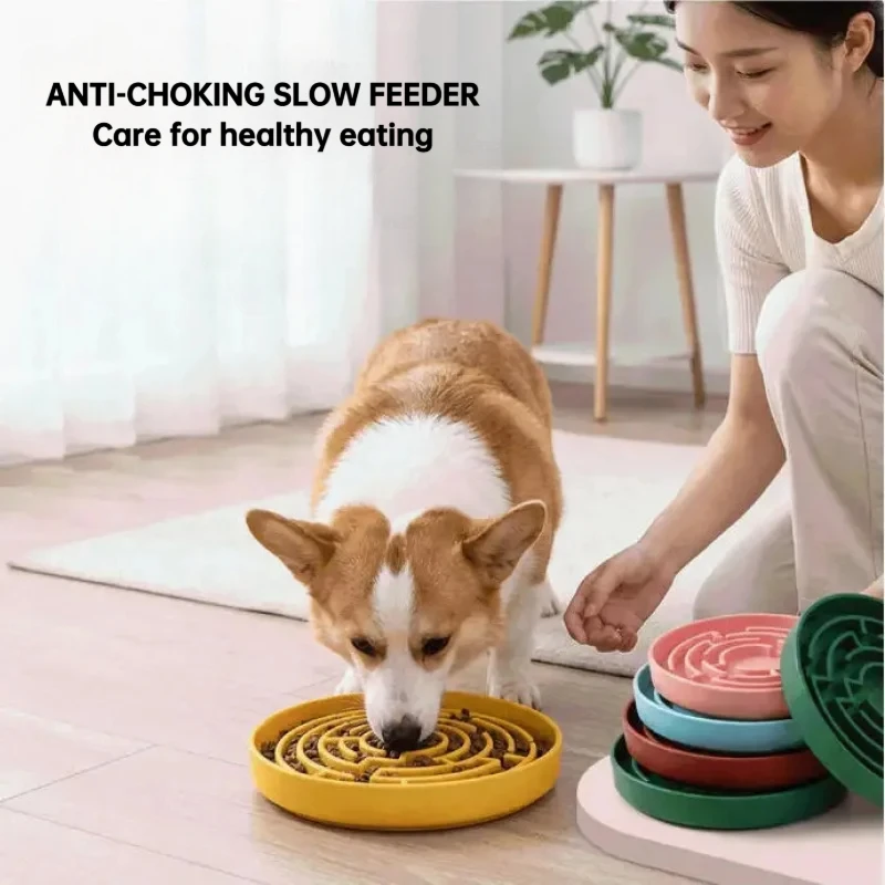 犬用スローフィーダーボウル-シリコン製滑り止め吸盤ベース-簡単洗浄-ペット用食器-子犬用インタラクティブ食事制御