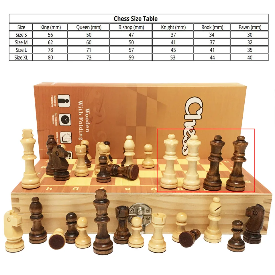 4 Queens Magnetic Chess Wooden Chess Set International Chess Game Wooden Chess Pieces Foldable Wooden Chessboard Gift Toy