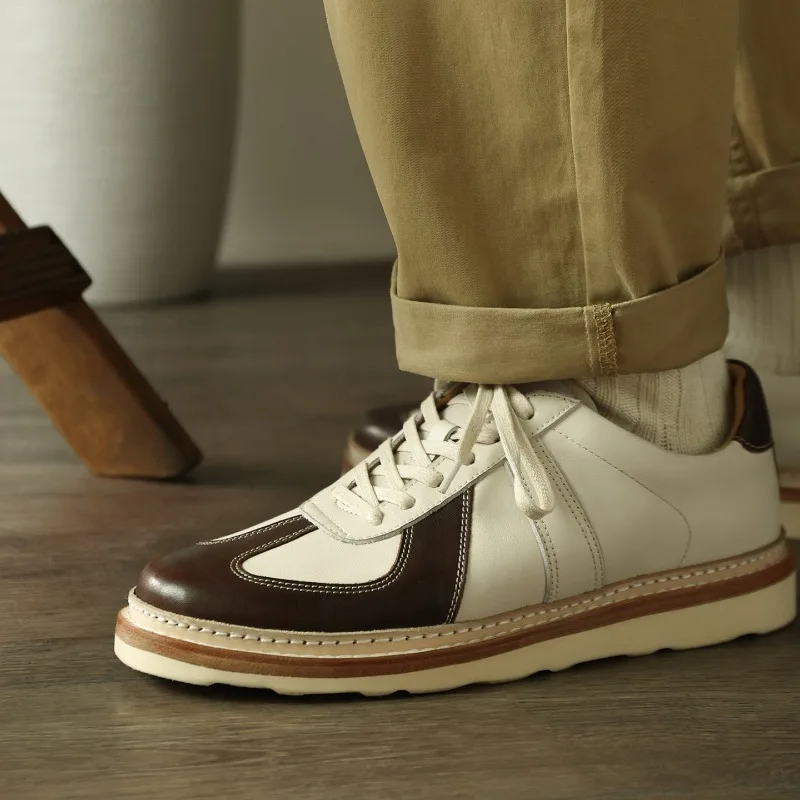High Quality Genuine Leather Color Blocked Stitching Low Top Outdoor Casual Shoes Men's Luxury Sport Oxfords Male Training Shoes