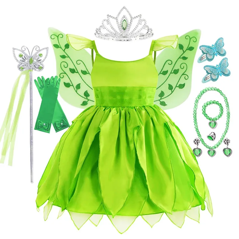 

XT8Girls Tinker Bell Flower Fairy Dress Up Kids Princess Cospaly Halloween Princess Costume Party Tinkerbell DressXT6@!
