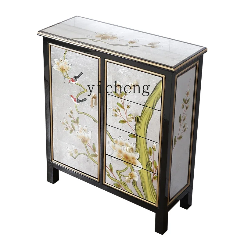 New Chinese Style Solid Wood Small Size Thin Sideboard Cabinet Living Room Multi-Functional Locker Tea Cabinet