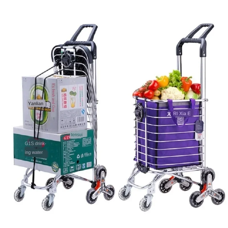 Foldable Shopping Cart with Wheels Lightweight Grocery Trolley Portable Hand Pull Wagon for Seniors Market Rolling Basket