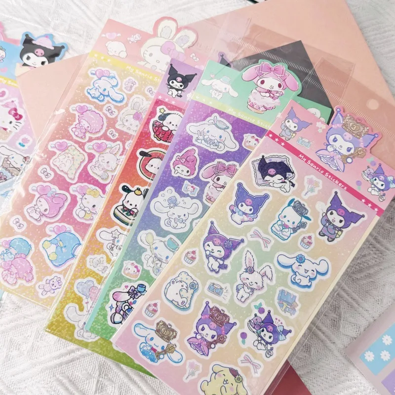 Sanrio Stickers Kawaii Miniso Mymelody Kuromi Japanese Students New Cartoon Migu Laser Shooter Bookbook Decoration Stickers