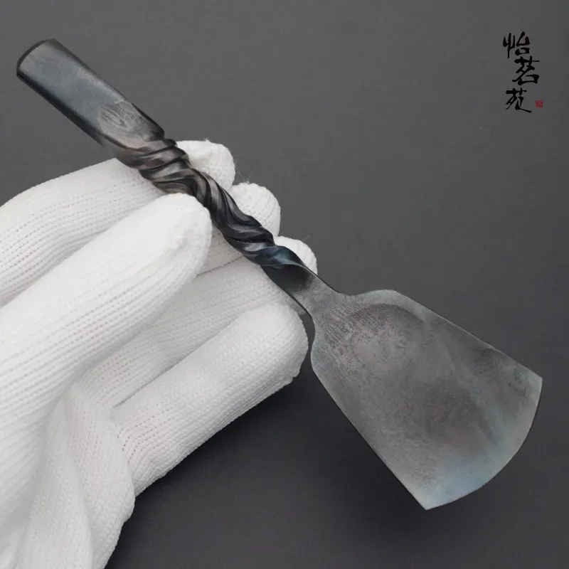 

Longquan Hand-forged Retro Pattern-welded Steel Household Kungfu Single-serving Tea Scoop or Tea Shovel
