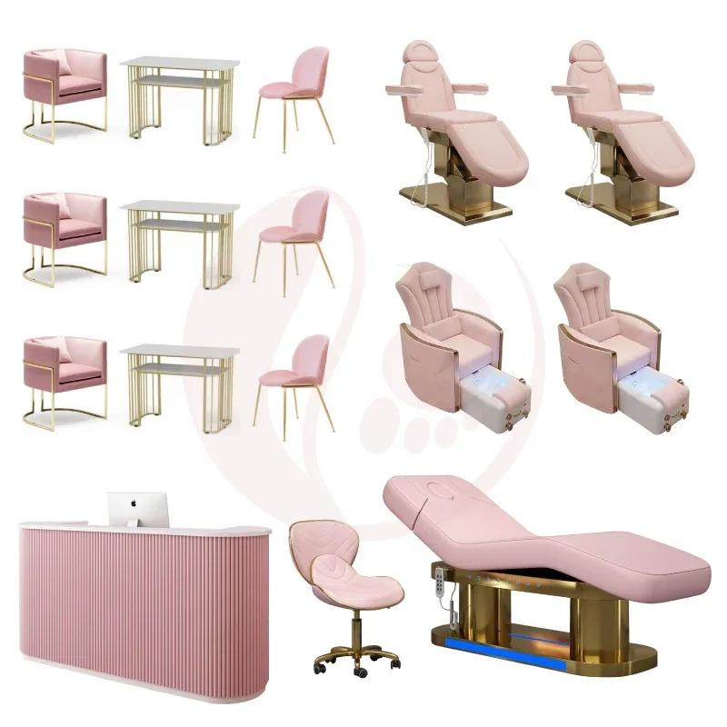 

Modern pink pedicure and manicure furniture nail beauty salon equipment facial massage chair nail table luxury for sale