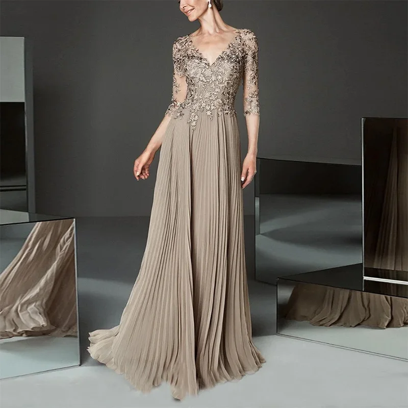 Robe longue élégante en mousseline de soie pour mère de la mariée, col en V, longueur au sol, A-ligne, fête d'invité de mariage, robe de gala de soirée pour femmes, 2023